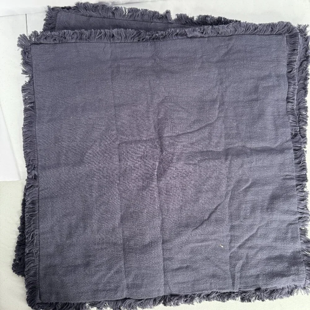 Set of 2 Navy‎ Blue Fringe Pillow Covers – 17.5” Square with Zipper Backs